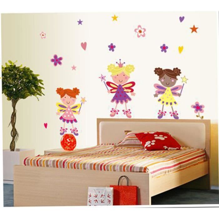 Petite Fille Ange Chambre A Coucher Mode Mignon Autocollants Decoratifs De Dessin Anime L Enlevement Sans Laisser De Trace Cdiscount Maison