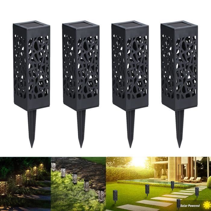 Borne solaire de jardin - 4pcs - Noir - Plastique - Résine - 6500K - 1W