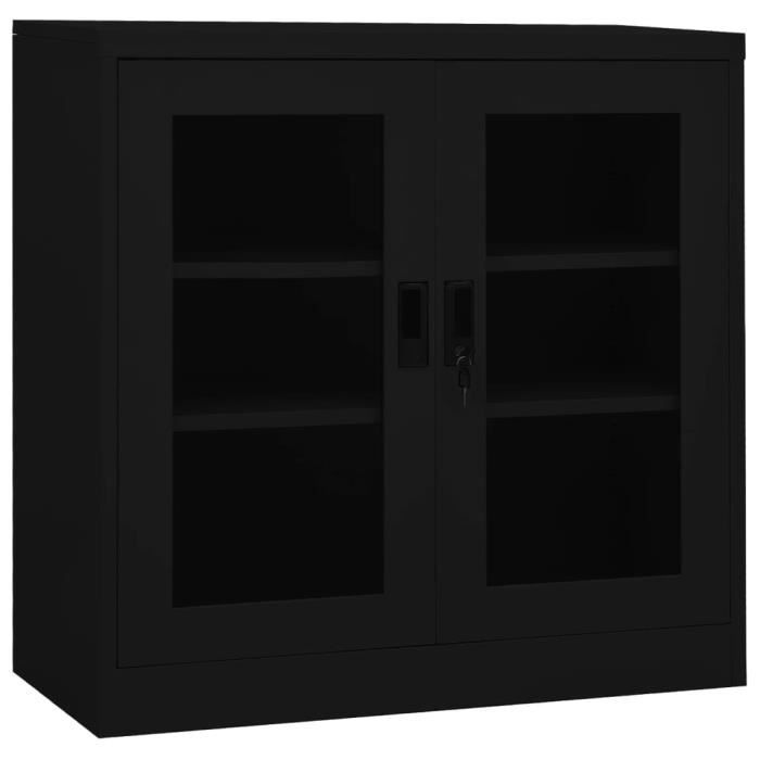 armoire de bureau noir 90x40x90 cm acier - svp- moderne - stockage de fichiers - 2 étagères réglables - serrure