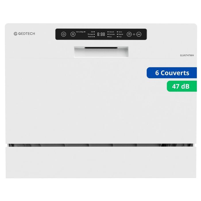 GEDTECH - Lave vaisselle Table Top GLV6T47WH - 6 couverts - 47 dB - Dpart diffr