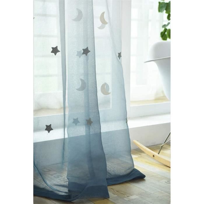 Rideau Pour Chambre D Enfant Fille Garcon Transparent Brode Etoile Lune Voilage Bleu Degrade Avec œillets 145 X 245 Cm L X H 60 Cdiscount Maison