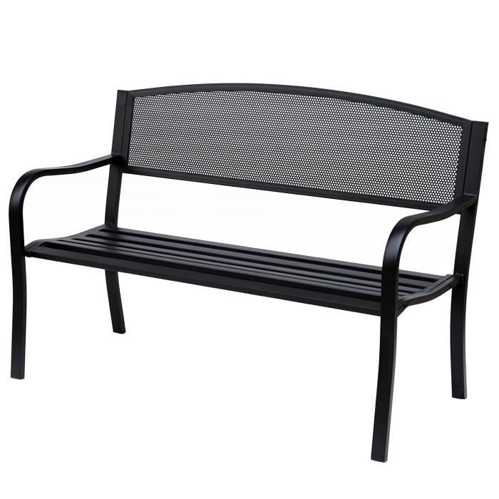 128L x 50l x 91H cm m/étal /époxy Noir Outsunny Banc de Jardin 3 Places Style n/éo-r/étro Fer forg/é Motif Fleurs de lys dim