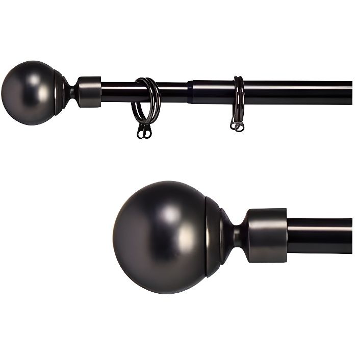 19 mm métal noir extensible tringle à rideau Ball Torsion embouts 1.2 m 2.1 M 2-3 m