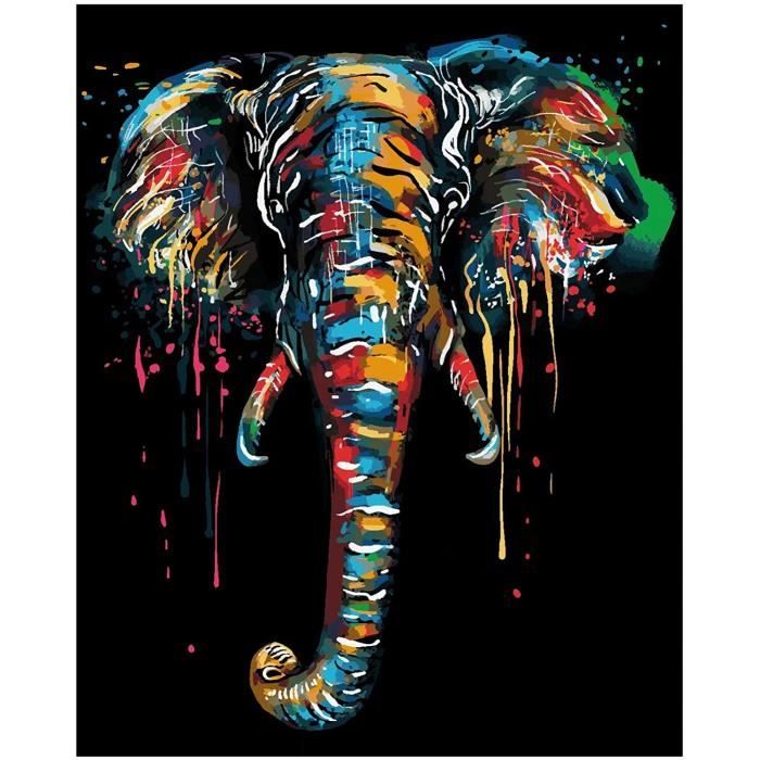TAHEAT Bricolage Peinture à l'huile par numéros Kits Animaux éléphant coloré sans Cadre Kits de Peinture Acrylique Bricolage pour Adultes décor 40x50 cm