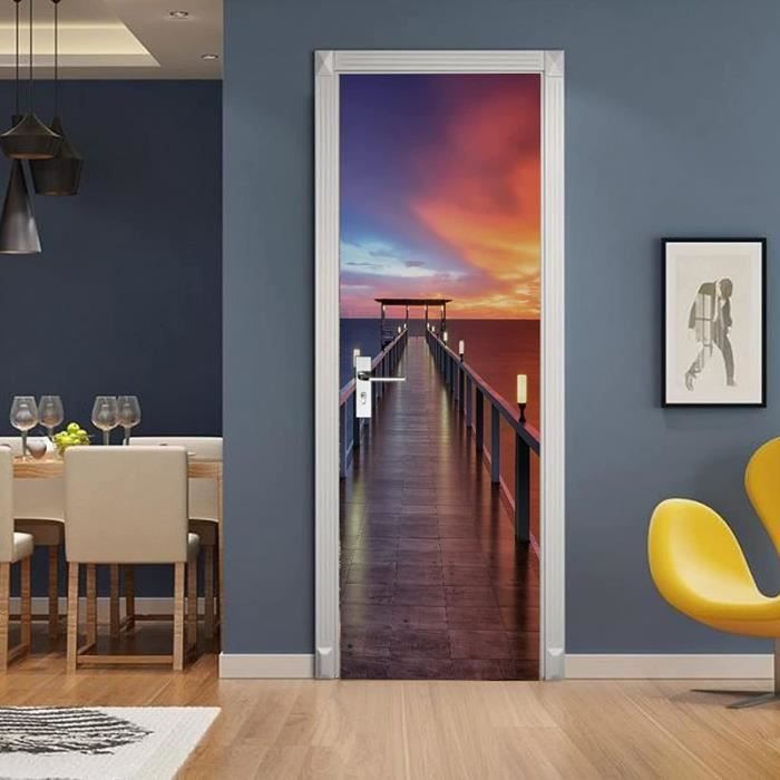 Autocollant Frigo Jetée En Bois Coucher De Soleil OEDIM – Décor Mural Amovible Grand Format