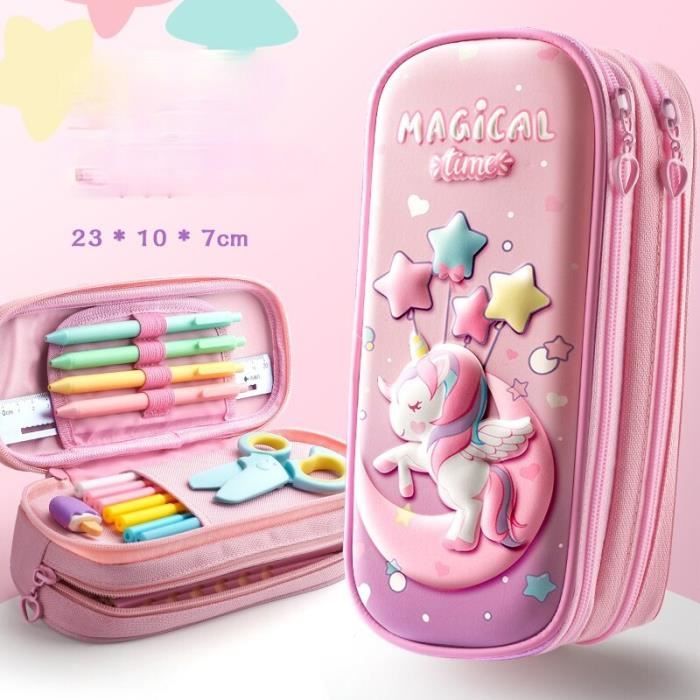 Unicorn Academy Trousse Scolaire Rainbow High - Holographique Or Violet Rose - Pour Filles École Primaire Trousse Poppy Ruby Sunny