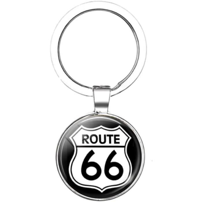 Porte-Clés Route 66,Porte-Clés Logo Route 66 États-Unis Noir,Porte-Clés