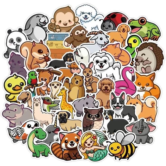 Lot De 50 Autocollants Animaux 