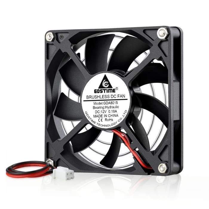 Ventilateur 8015 12V 0.18A Sans Balais – 80×80×15 Mm, 2400 RPM, 29 CFM, Très Silencieux