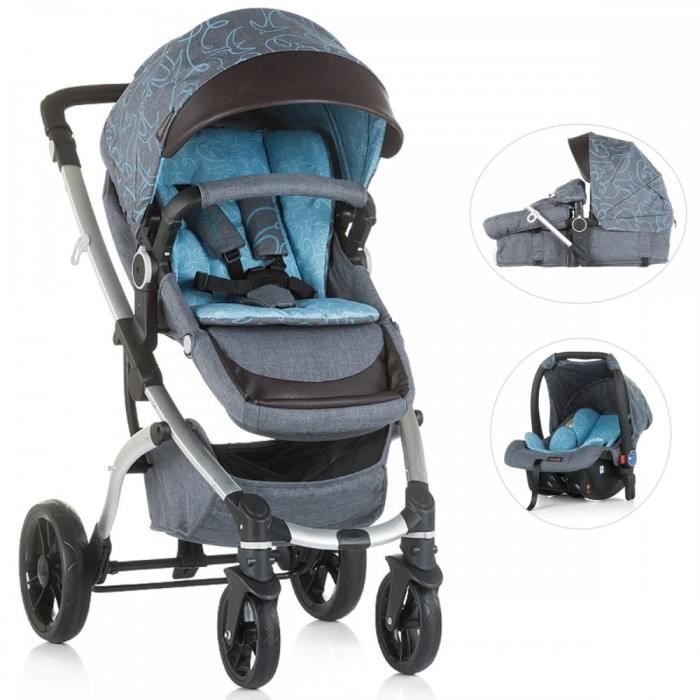 poussette trio chicco bleu turquoise