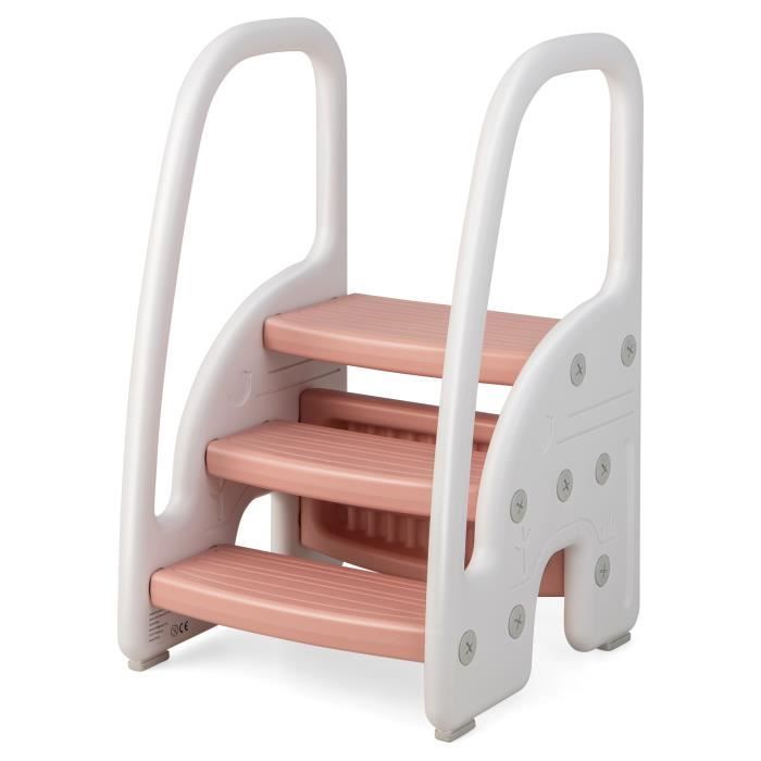 Paris Prix - Marchepied Pour Enfant Fille 33cm Rose & Blanc