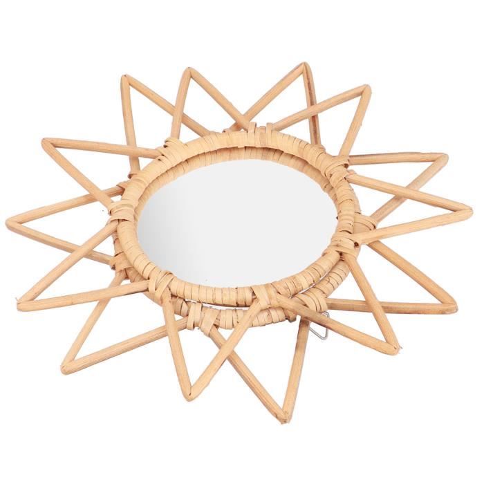 Miroir De Maquillage Mural En Rotin – Design Naturel Étoile – Pour Chambre, Salle De Bain – Miroir Argenté Haute Définition – Décoration Bohème