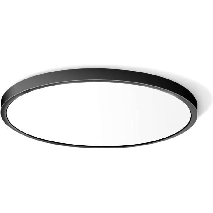 DORLINK Plafonnier LED Salle de Bain 24W 6500K IP50 Étanche Ø30cm – Design Moderne Rond – Noir – Classe E