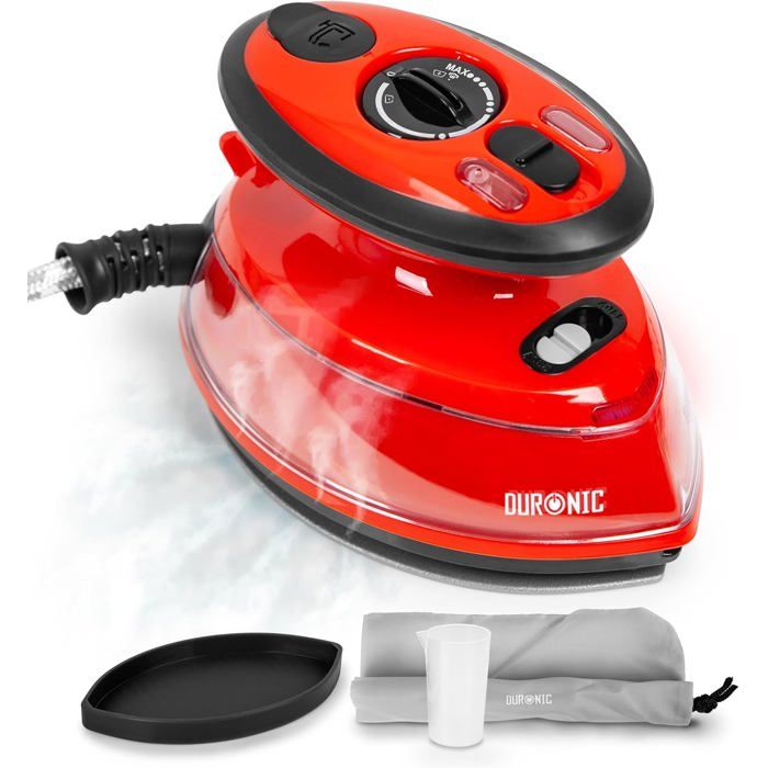 Duronic SI3 RD Fer à repasser à vapeur de voyage 400W Léger et compact 495g Idéal pour les déplacements Convient pour crafts et - Duronic