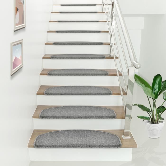 Lot de 15 marchettes descalier semi-circulaires antidérpantes 65 x 24 cm avec bord gris clair