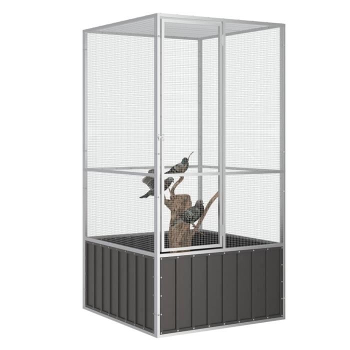 Cage à oiseaux - ER1680 - Anthracite - Acier galvanisé - 111x107x2115 cm - Pour perroquet