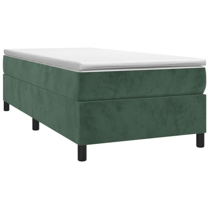 Cadre de lit à sommier tapissier - ESTINK - Vert foncé - 90x190 cm - Velours