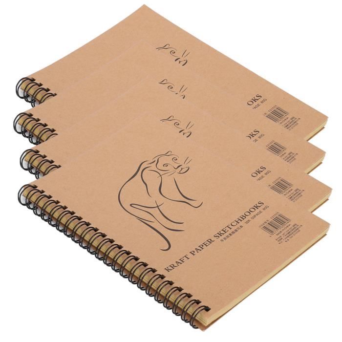 Lot De 4 Carnets De Dessin A4 – Papier Vierge, Couverture Kraft Noire, 80 Pages Chacun, Pour Croquis Et Notes