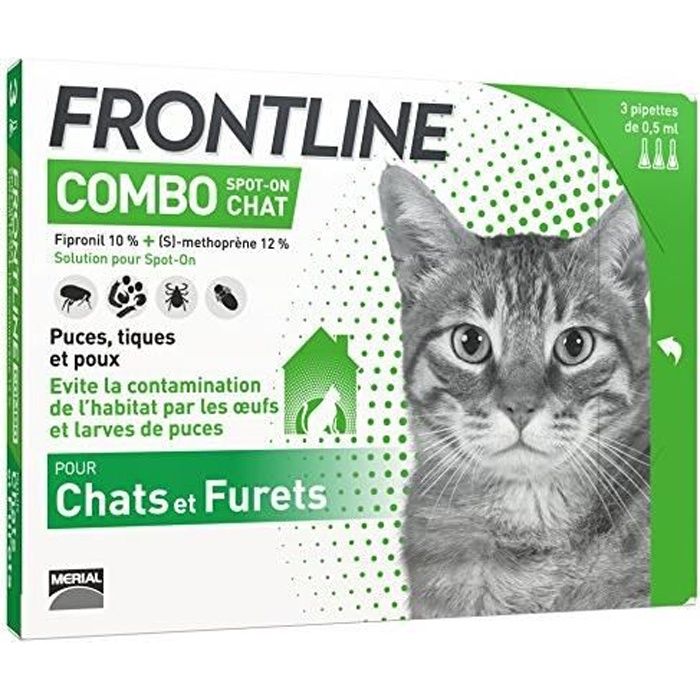 frontline combo chat - anti-puces et anti-tiques pour chat - 3 pipettes 1407020