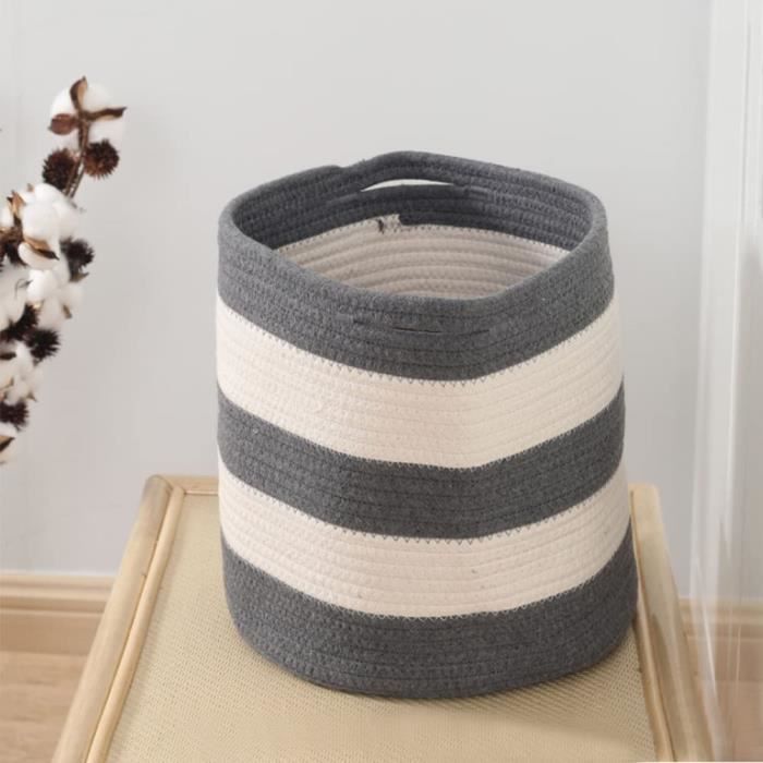 Gobro Panier A Linge Tisse En Corde De Coton Bebe Panier De Rangement Grand Organiseur Avec Poignees Gris Blanc Cdiscount Maison