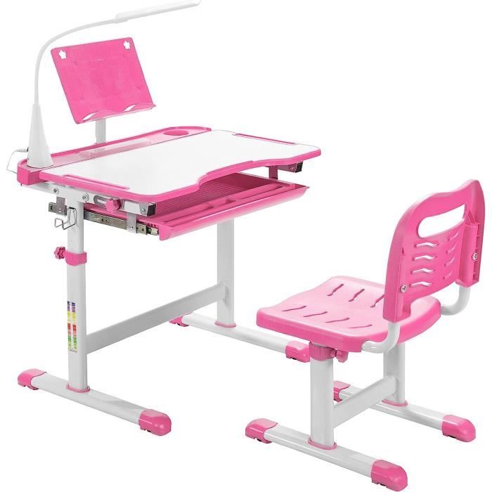GOPLUS Bureau Enfant avec Chaise pour Enfants avec Lampe LED Plaque de Table Inclinable Hauteur et Angle Réglables Rose GOPLUS Bureau Enfant avec Chaise pour Enfants avec Lampe LED Plaque de Table Inclinable Hauteur et Angle Réglables Rose