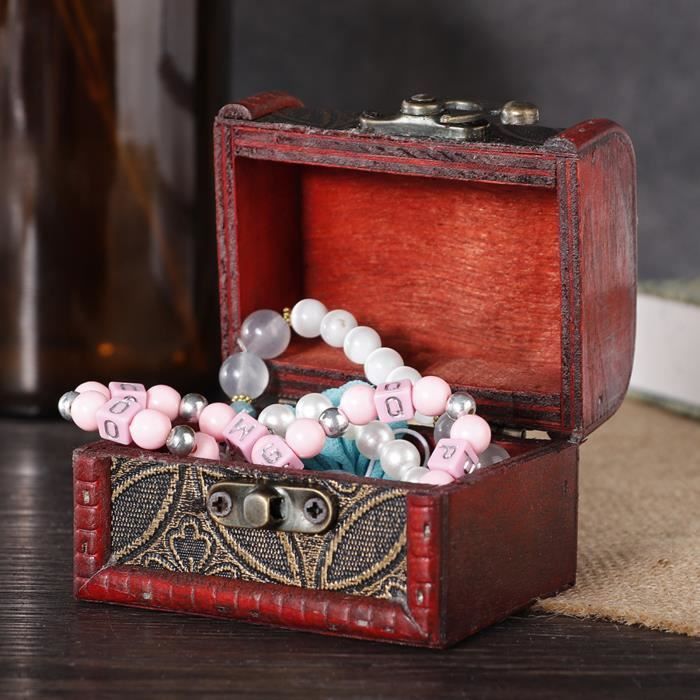 gototop boîte au trésor coffret cadeau vintage petit coffre au trésor en bois décoratif serrure à bijoux (pièce de cuivre)