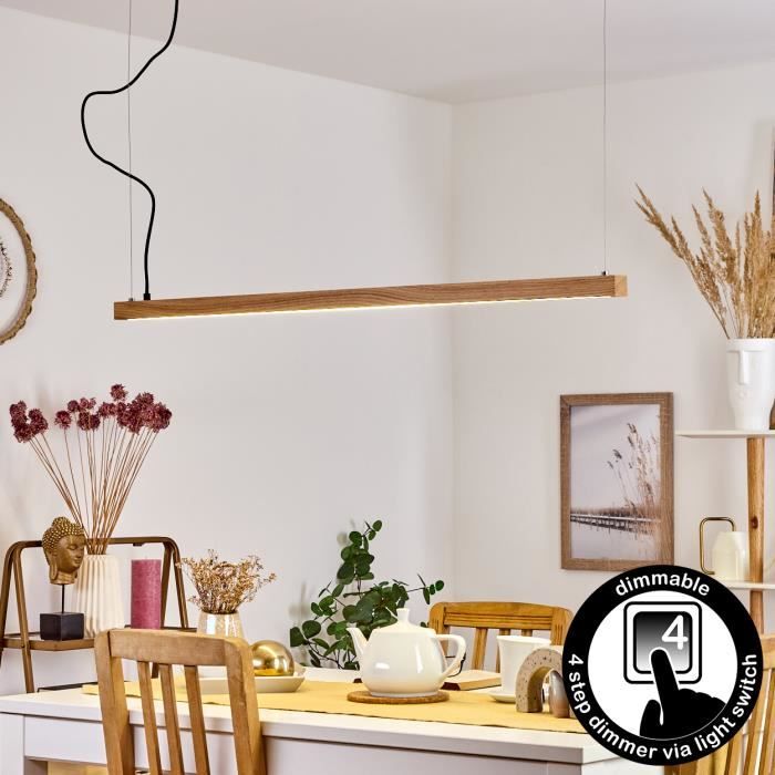 Suspension LED Disentis - HOFSTEIN - Bois naturel - Abat-jour blanc - LED 27 5W Suspension LED Disentis - HOFSTEIN - Bois naturel - Abat-jour blanc - LED 27 5W