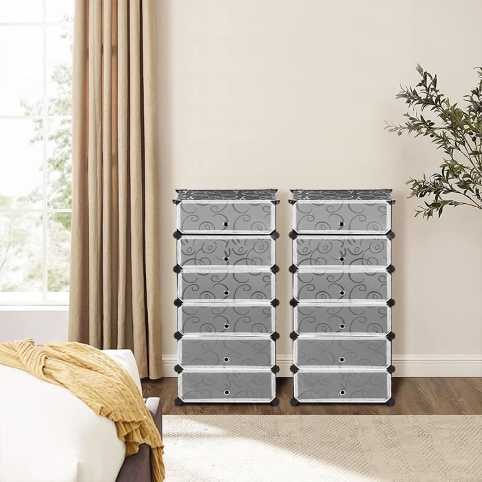 Rangement pour chaussures en plastique - HOMEWELL - 6 cubes - Noir - 45*36*105 cm