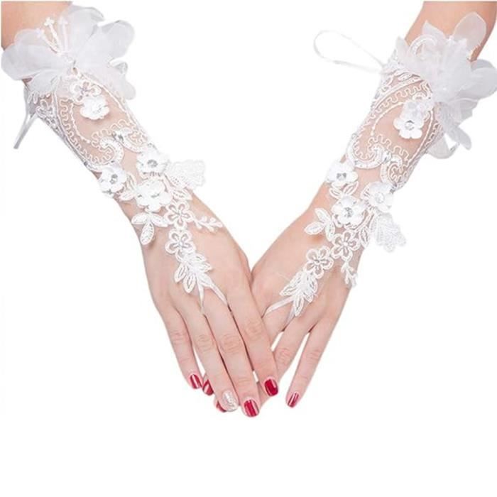 damily® gants blancs de la mariée fleur broderie - mariage cérémonie - accessoire mariage