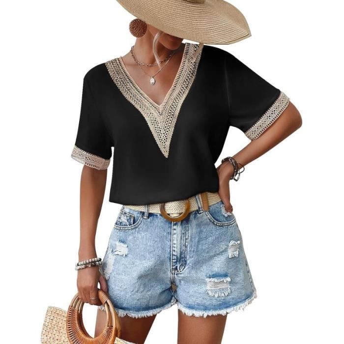 ORANDESIGNE – T-shirt Femme Manches Longues Col V, Strass, Uni, Chic Et Décontracté, Toutes Saisons