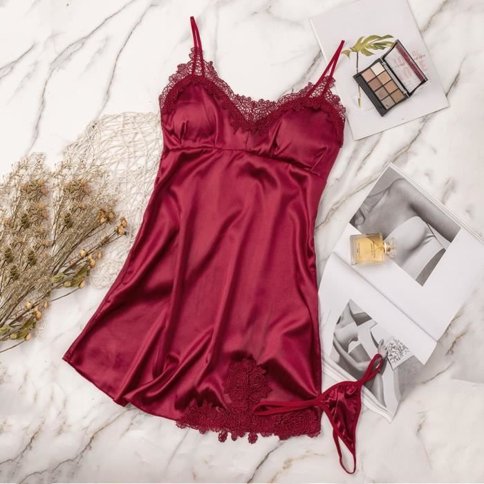 Nuisette En Satin Marron Avec String Assorti - Taille S/M - Lingerie Sensuelle Et Confortable