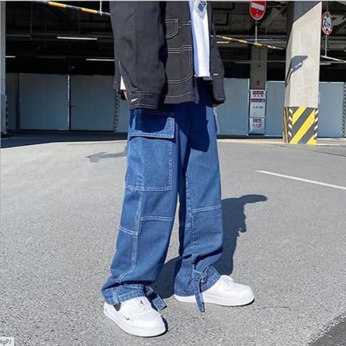 Jeans jambes larges hommes pantalons en Denim droits amples