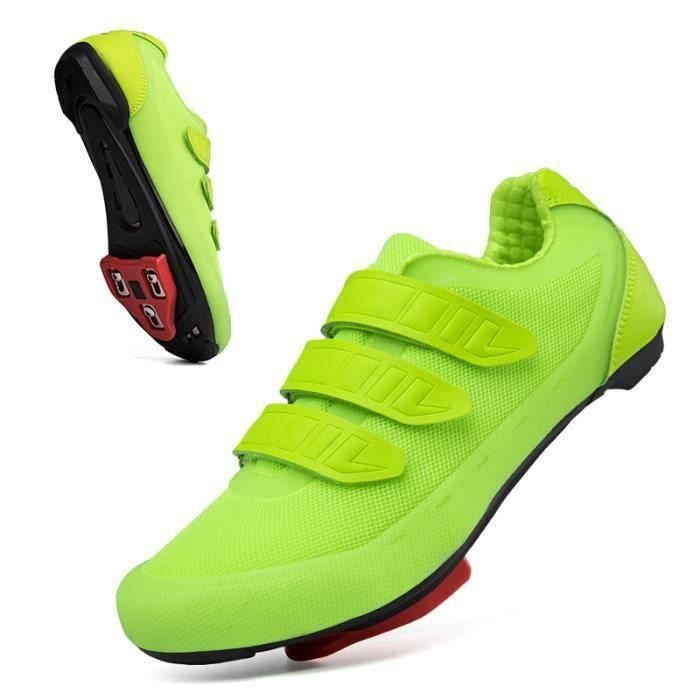 Chaussures Vélo Mixte - OOTDAY - Route et VTT Velcro Vert Respirantes et Résistantes à l'Usure