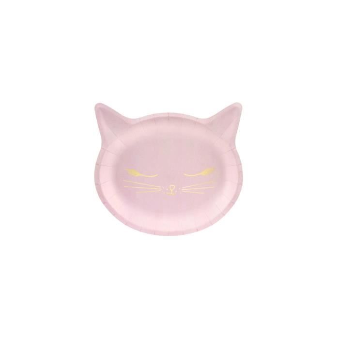 Assiette en carton chat - NO NAME - Lot de 6 - Rose - 22 x 20 cm - Motif chat - Carton - Pour adulte
