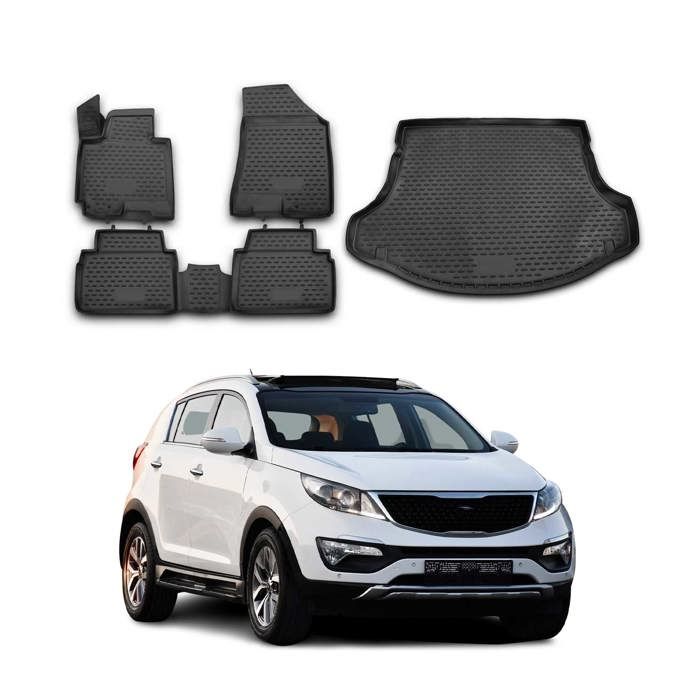 Kit Tapis de sol et coffre pour Kia Sportage 20102016 en Caoutchouc TPE Noir Cdiscount Auto