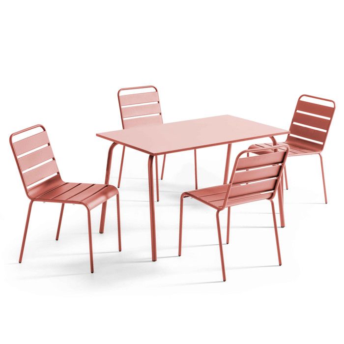Ensemble table de jardin en métal et 4 chaises argile Palavas Oviala