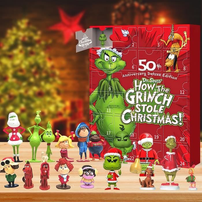 PIMPIMSKY Boite Aveugle du Calendrier de Noel avec 24 Jouets Surprises Ornement de Poupee Cadeaux de Noel pour les Enfants Rouge