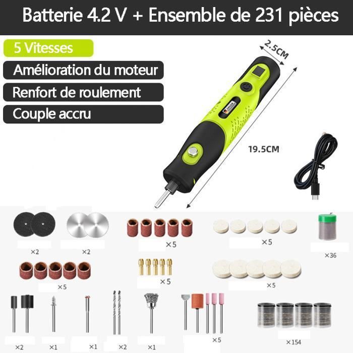 QJRRX outil rotatif multifonction sans fil 42 V – 231 accessoires 5 vitesses USB‑C