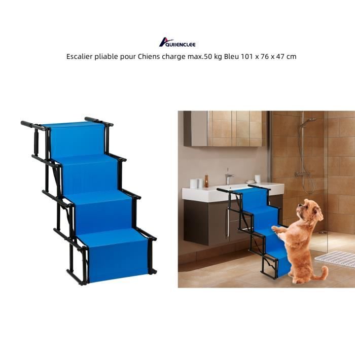 QUIIENCLEE Escalier pliable pour Chiens charge max.50 kg Bleu 101 x 76 x 47 cm