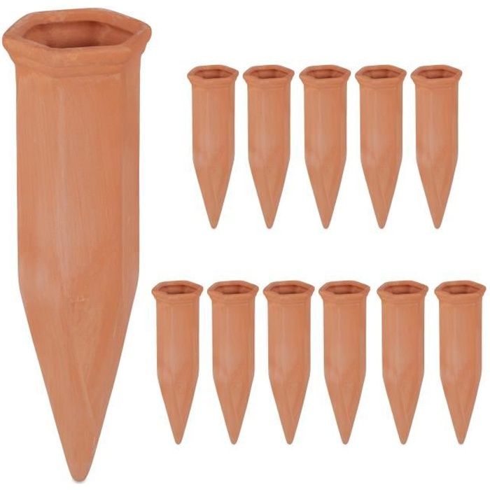 Arrosage en terre cuite - RELAXDAYS - Lot de 12 cônes en argile - Blanc - Produit d'entretien pour arrosage