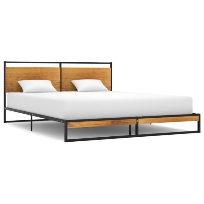 lit simple | 1 place 140x200 cm, structure de lit en métal avec sommier, sans matelas, style industriel, classique & élégance