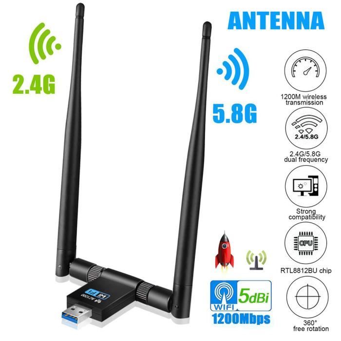 Clé WiFi USB Double Bande 2.4/5GHz 600Mbps - Plug & Play Pour PC/Mac - Antenne WiFi Externe