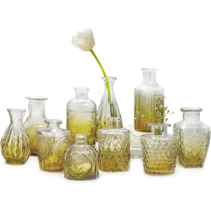 Lot De 6 Mini Vases Ronds En Verre Vitrea - Hauteur 9 Cm - Pour Décoration De Table, Centre Floral Ou Rangement