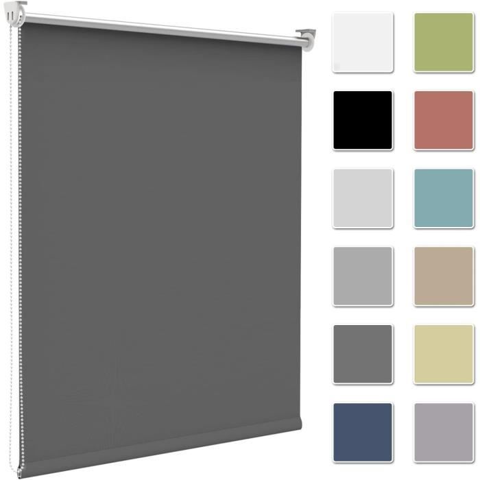 Store Occultant Thermique Allesin - 45x170 Cm, Gris Foncé, Fixation Sans Perçage Ou Avec Vis, Pour Fenêtre Ou Porte
