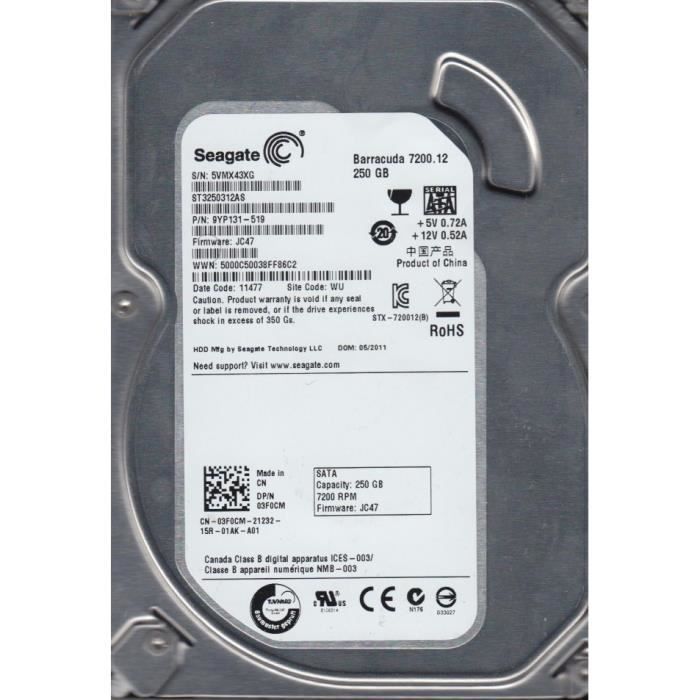 SEAGATE disque dur Barracuda 7200.12 250GB, 3,5 \