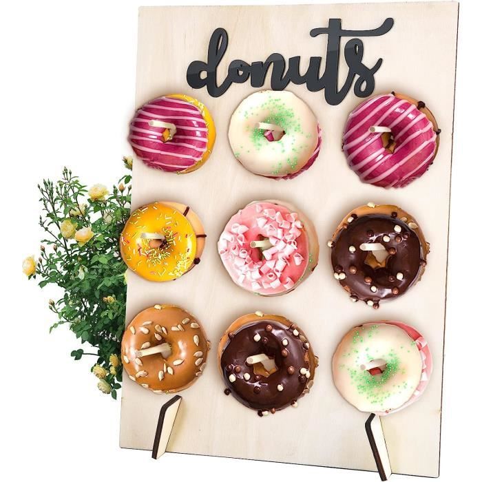 Présentoir à Donuts En Bois - 9 Trous, 40x30 Cm, Réutilisable (mariage, Anniversaire, Fête)