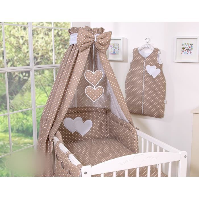 4 pcs Ensemble Tour de lit bébé 140x70 Ciel en Tissu Marron à Pois