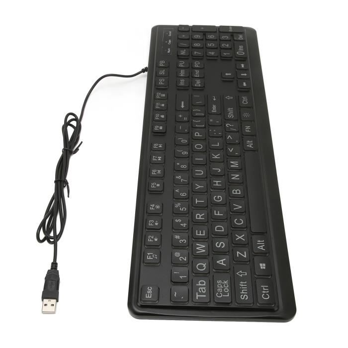 Clavier à Grosses Touches Câblé USB - 104 Touches, Caractères Larges - Pour Personnes âgées Ou Basse Vision