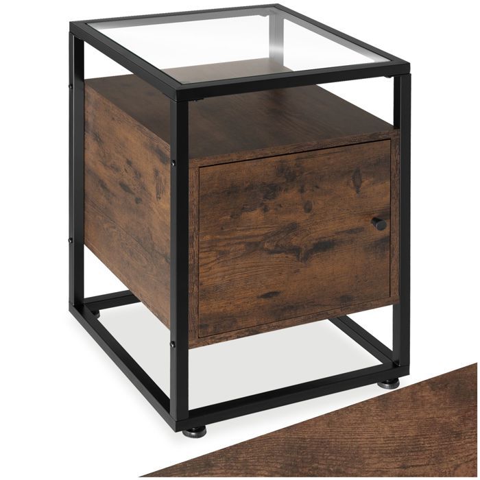 Table dappoint - TECTAKE - Table de chevet DUDLEY au style industriel en bois et acier 40 x 43 x 605 cm - Bois foncé