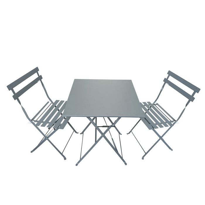 Ensemble de jardin pliable Madalena - Table de bistrot carrée et 2 chaises pour balcon ou terrasse - TERRE JARDIN - Gris
